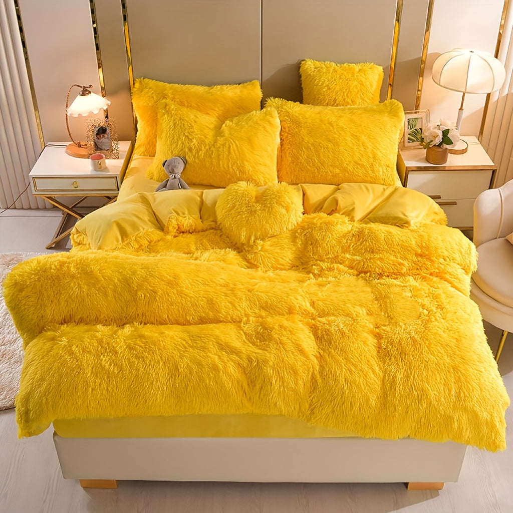 4pcs Queen\u002FKing Size Comforter Set | Fluffy Plush Velvet Bed Comforter Sets (1 Duvet+2 Pillowcases+Sheet) | Ultra Soft Thermal All-Season Luxury Bedding for Bedroom, Dorm & Guest Rooms | Queen Size Comforter Set & King Size Bed Comforter Sets