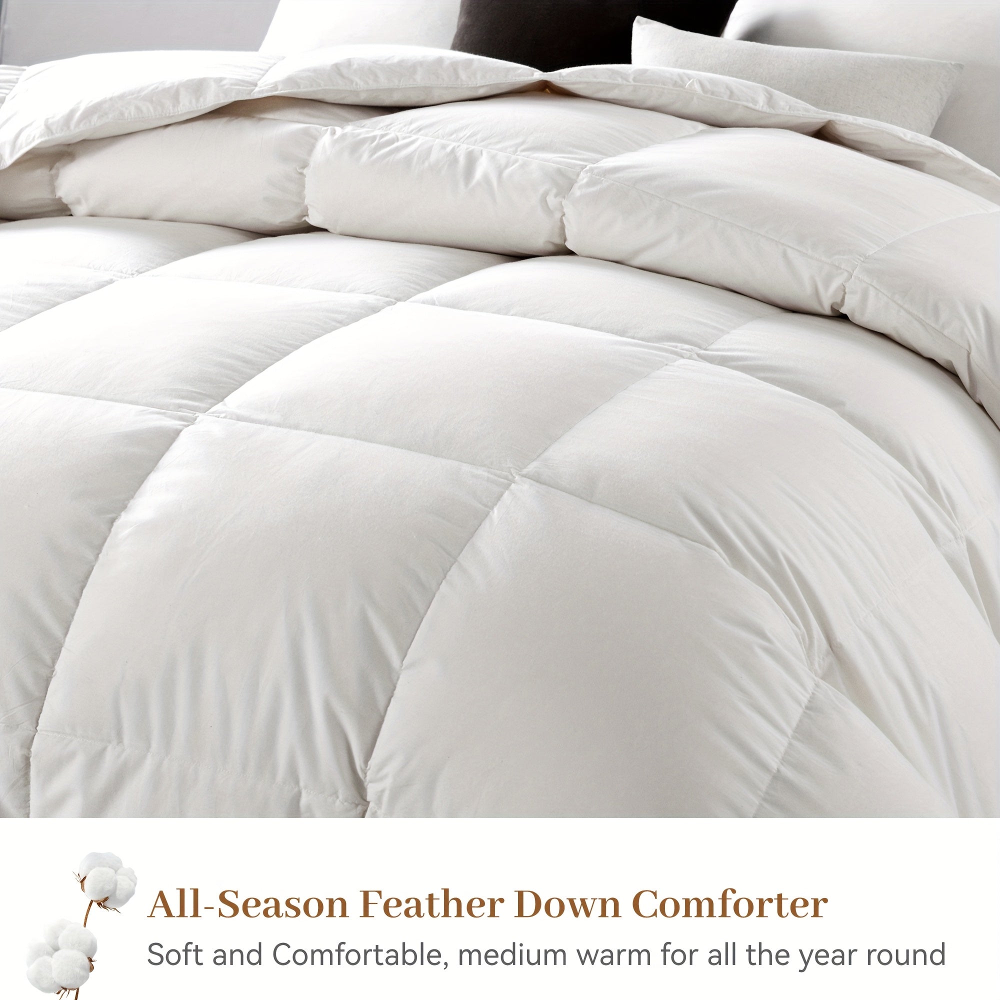 1pc Luxury Goose Down Duvet - Ultra-Soft 100% Down Filling, High Fill Weight, Fluffy All-Season Quilt Core, Hotel Quality, Warm & Breathable, Machine Washable for Bedroom or Guest Room, Allseason Bedding | Minimalist Bedding | Highquality Down